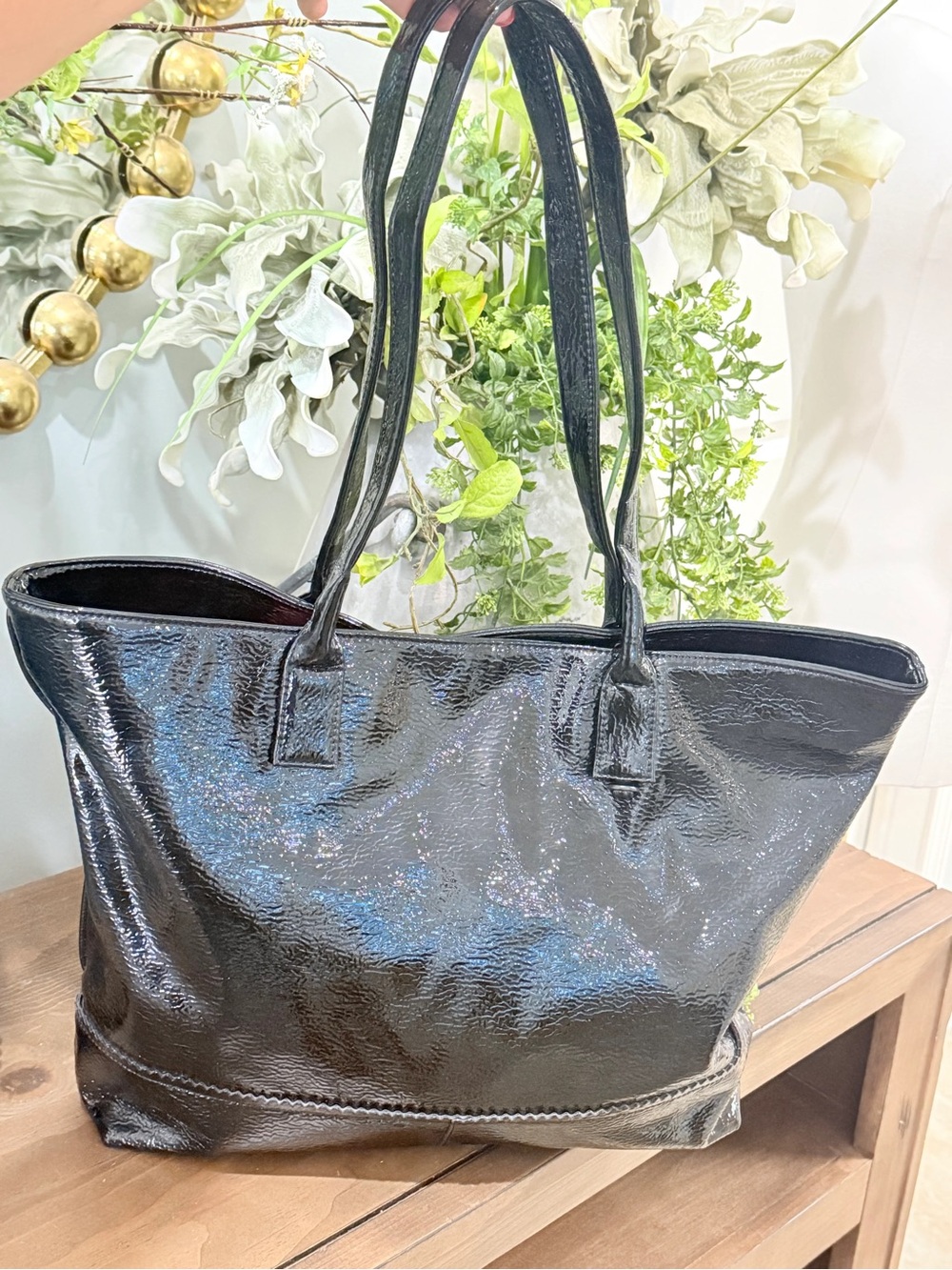 HOBO Black Patent Tote Bag - Classic Everyday Carry
